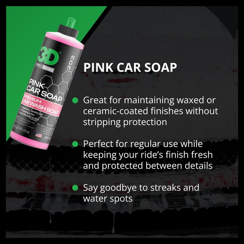 3D Pink Car Soap - 16 oz |pH Neutral Car Wash Soap with High Suds & Cherry Scent | Scratch-Free, High Gloss Shine | Safe on Wax & Sealants | Weekly Car Care - Image 4